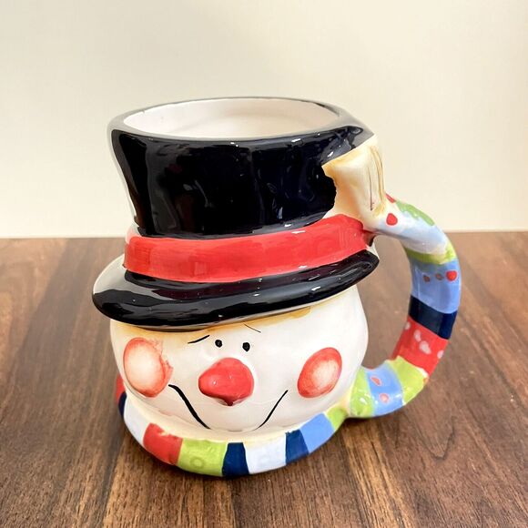 Holiday Snowman Coffee Mug With Scarf Handle Small Christmas Cup - Picture 8 of 8
